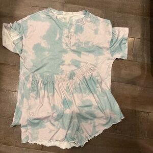 EKOUAER Tie-Dye Button-Up Lounge Set